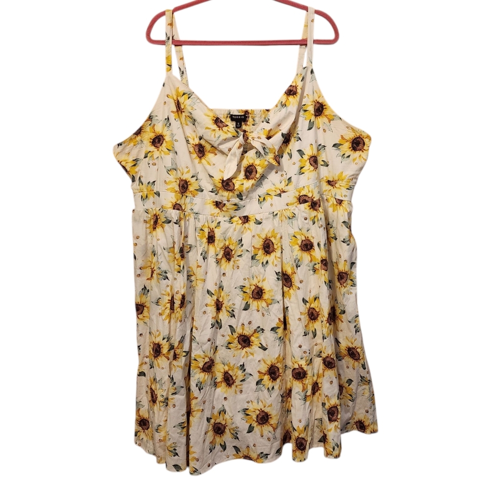 Torrid Size 5 Sunflower Daisies Mini Poplin Tie-front Skater Dress